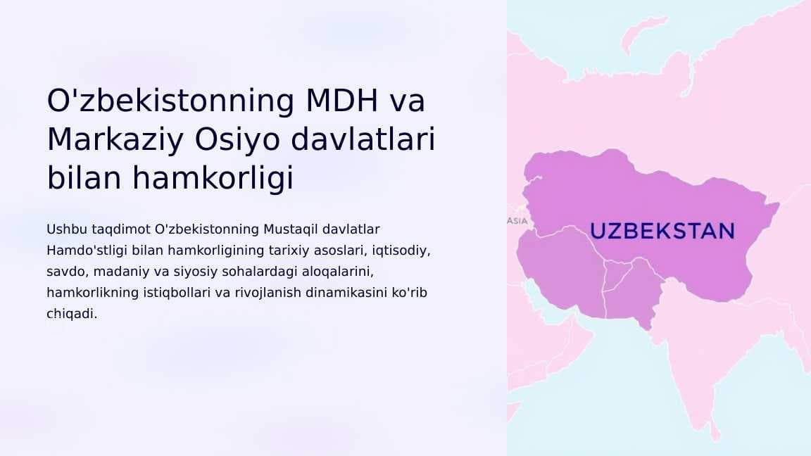 O'zbekistonning MDH va Markaziy Osiyo davlatlari bilan hamkorligi