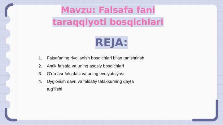 Falsafa fani taraqqiyoti bosqichlari