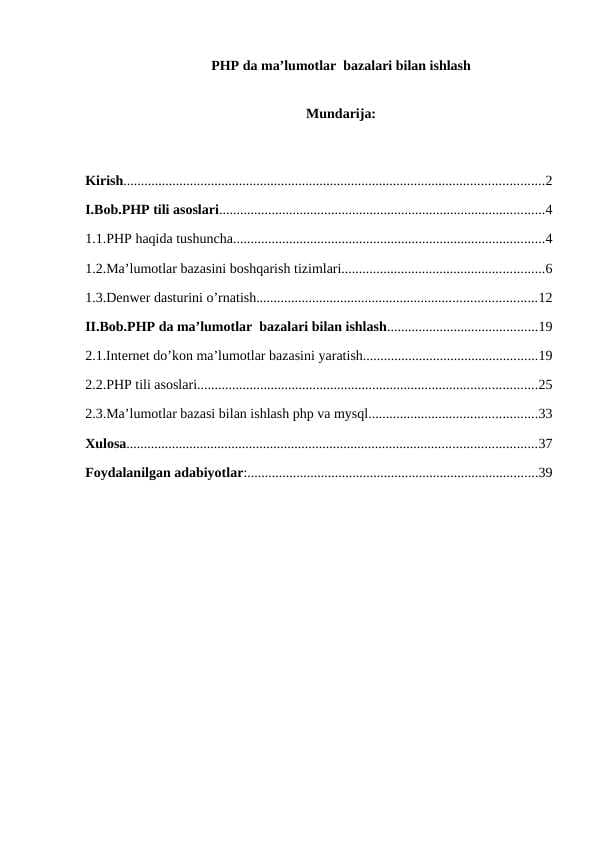 PHP da ma’lumotlar  bazalari bilan ishlash