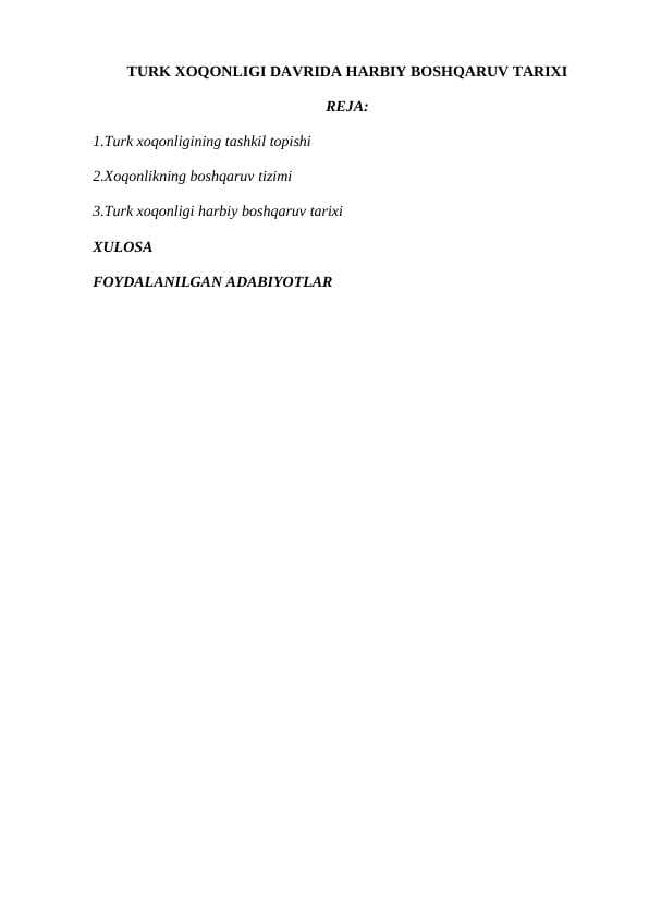 TURK XOQONLIGI DAVRIDA HARBIY BOSHQARUV TARIXI