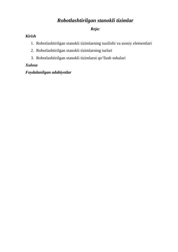 Robotlashtirilgan stanokli tizimlar