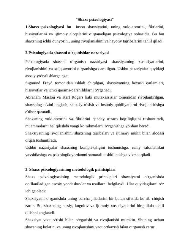 Shaxs psixologiyasi