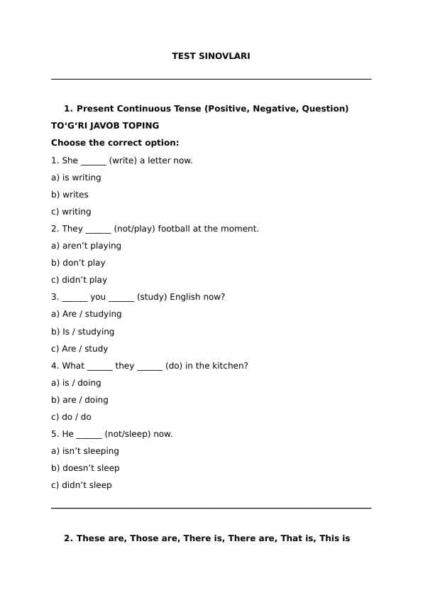 English test for beginners with answers