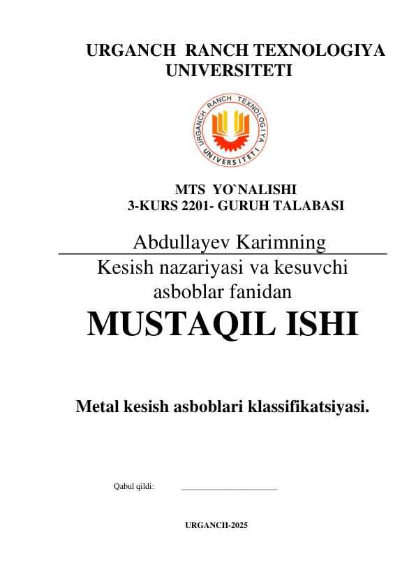 Metal kesish asboblari klassifikatsiyasi