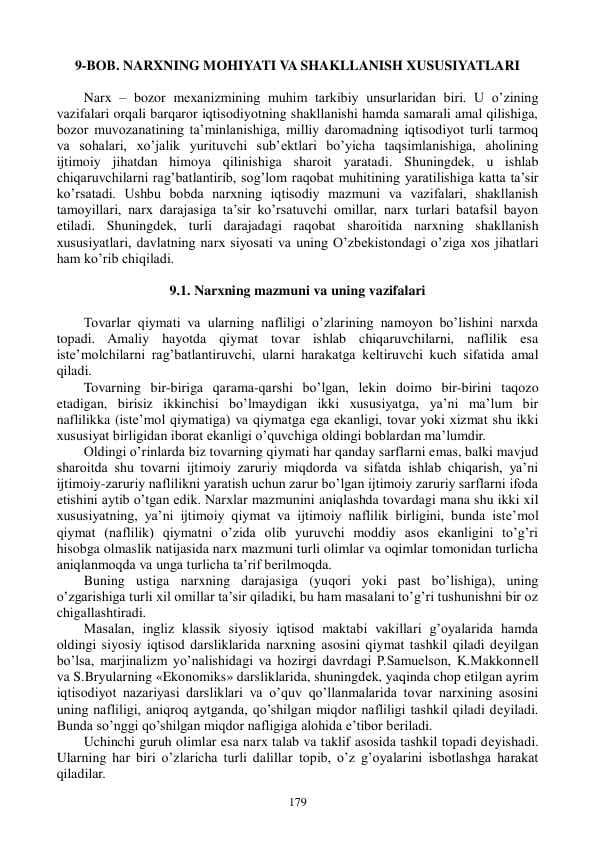 NARXNING MOHIYATI VA SHAKLLANISH XUSUSIYATLARI
