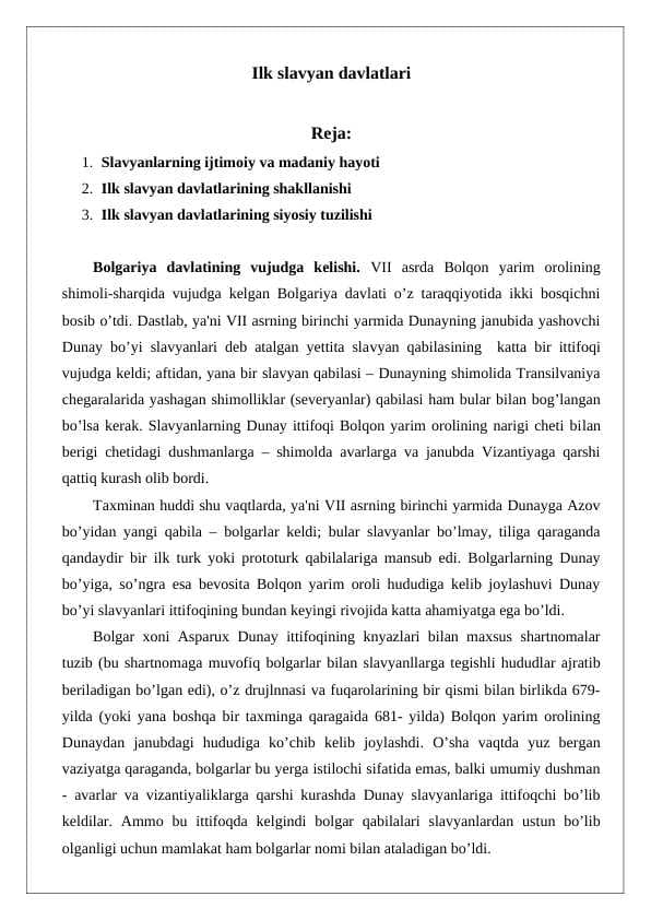 Ilk slavyan davlatlari
