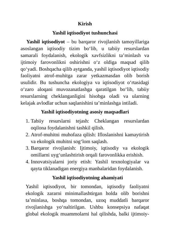 Yashil iqtisodiyot