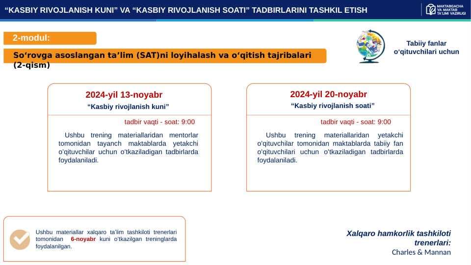 “KASBIY RIVOJLANISH KUNI” VA “KASBIY RIVOJLANISH SOATI” TADBIRLARINI TASHKIL ETISH