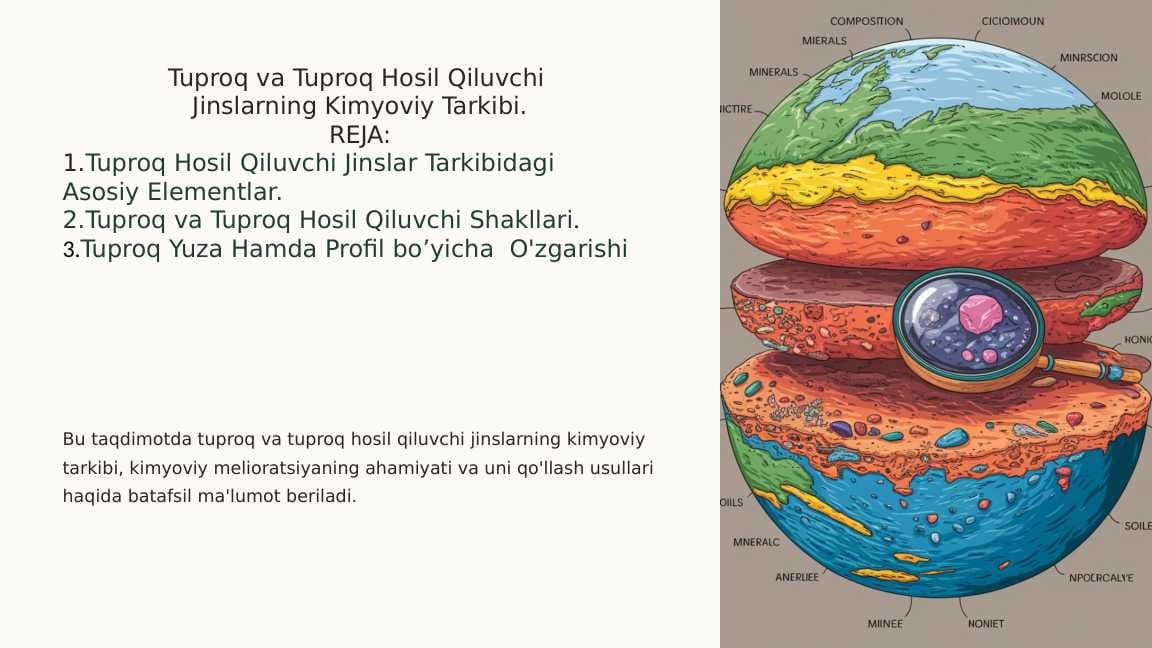 Tuproq va Tuproq Hosil Qiluvchi  Jinslarning Kimyoviy Tarkibi.