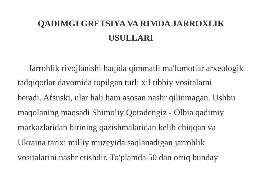 QADIMGI GRETSIYA VA RIMDA JARROXLIK USULLARI