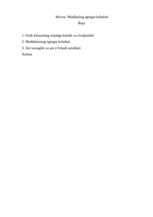 Moddaning agregat holatlari