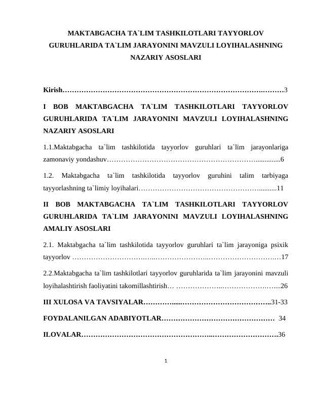 AKTABGACHA TA`LIM TASHKILOTLARI TAYYORLOV GURUHLARIDA TA`LIM JARAYONINI MAVZULI LOYIHALASHNING NAZARIY ASOSLARI