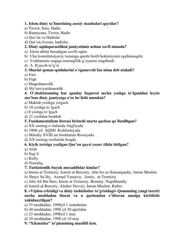 Dinshunoslik faniga kirish