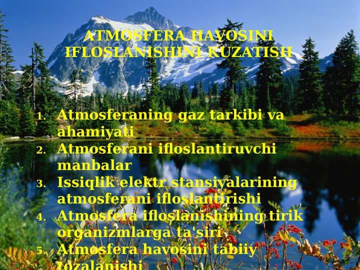 ATMOSFERA HAVOSINI IFLOSLANISHINI KUZATISH