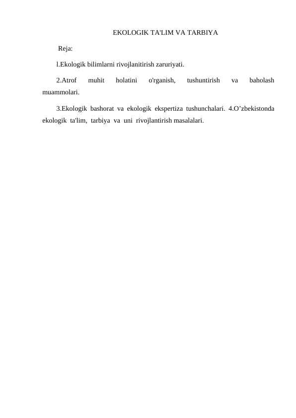 EKOLOGIK TA'LIM VA TARBIYA