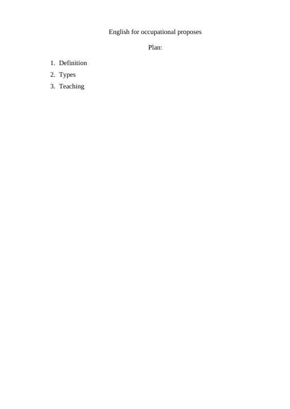 English for occupational proposes