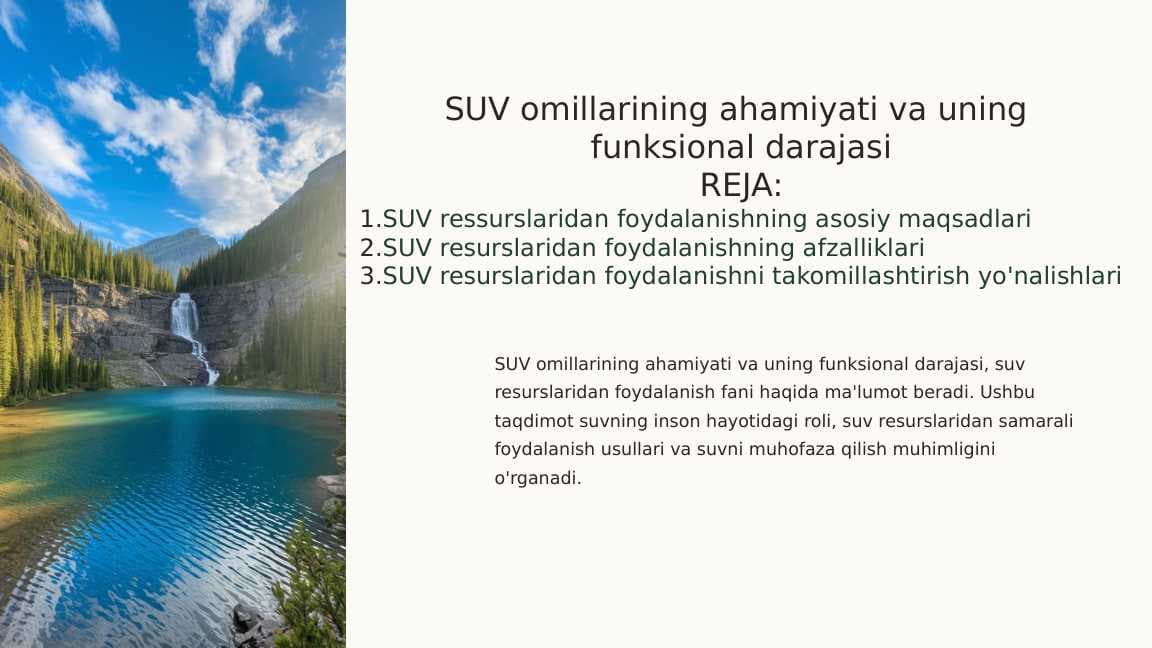 SUV omillarining ahamiyati va uning  funksional darajasi