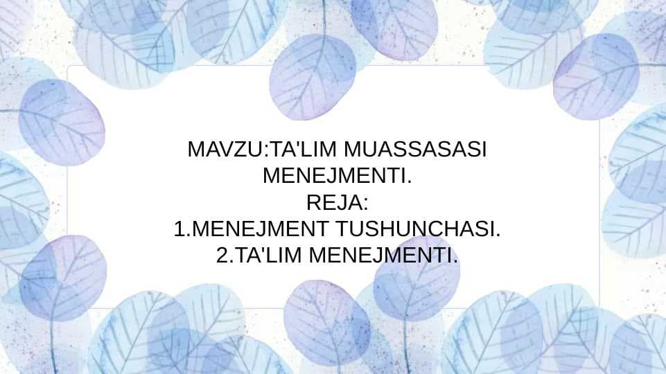 TA'LIM MUASSASASI MENEJMENTI