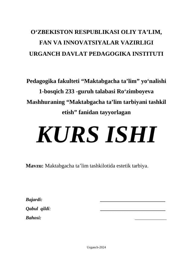 Maktabgacha ta’lim tashkilotida estetik tarbiya.