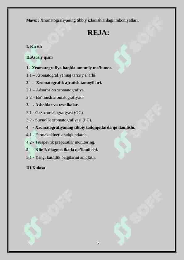 Xromatografiyaning tibbiy izlanishlardagi imkoniyatlari