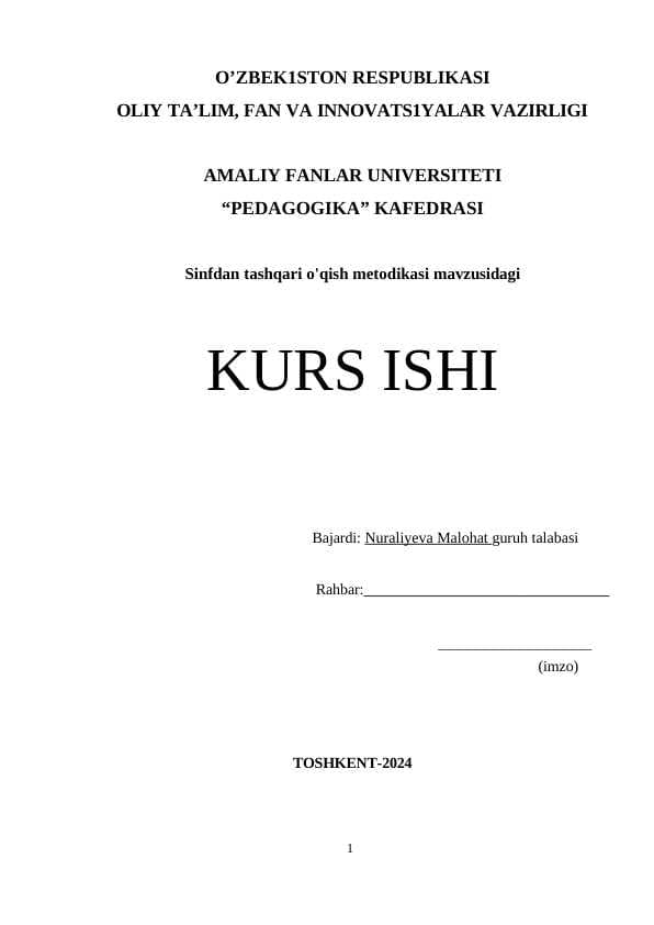 Sinfdan tashqari o'qish metodikasi