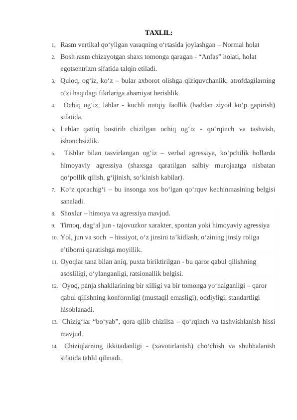 PSIXOLOGIK TESTLAR. ICHKI ISHLAR O'RGANLARIGA KIRISH UCHUN
