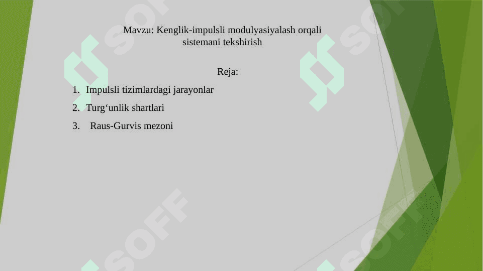 Kenglik-impulsli modulyasiyalash orqali sistemani tekshirish