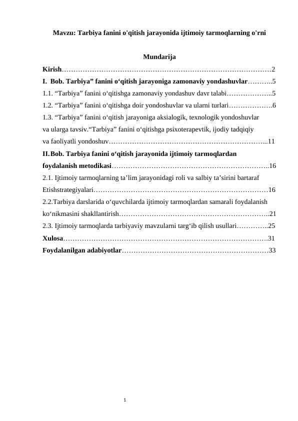 Tarbiya fanini o'qitish jarayonida ijtimoiy tarmoqlarning o'rni