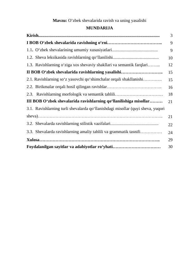 O‘zbek shevalarida ravish va uning yasalishi