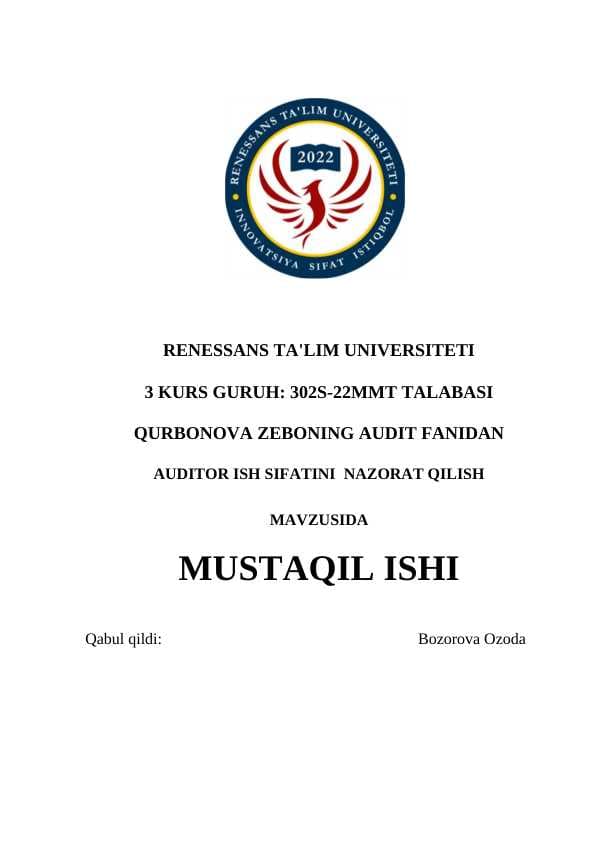 Auditor ish sifatini nazorat qilish