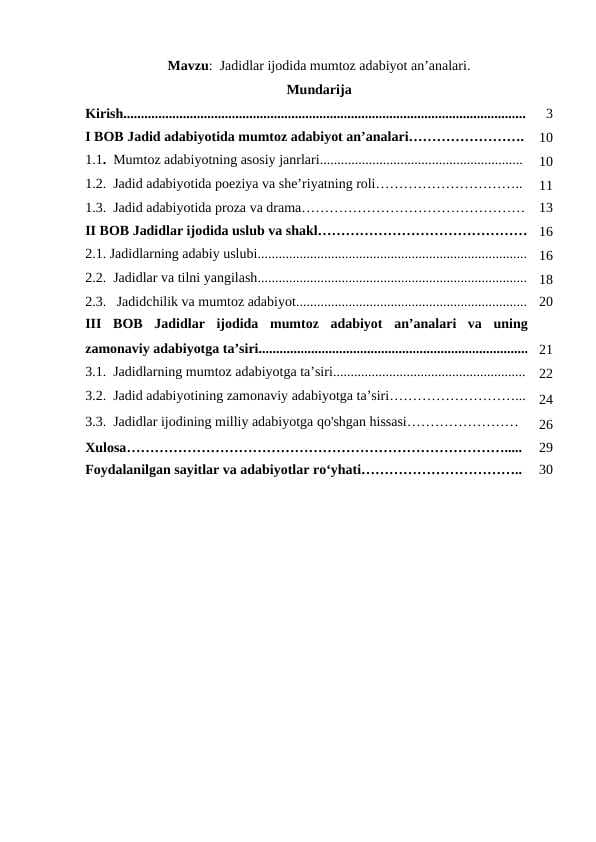 Jadidlar ijodida mumtoz adabiyot an’analari.