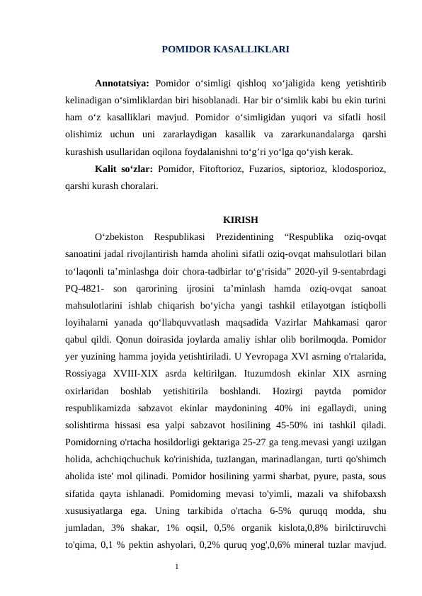 POMIDOR KASALLIKLARI