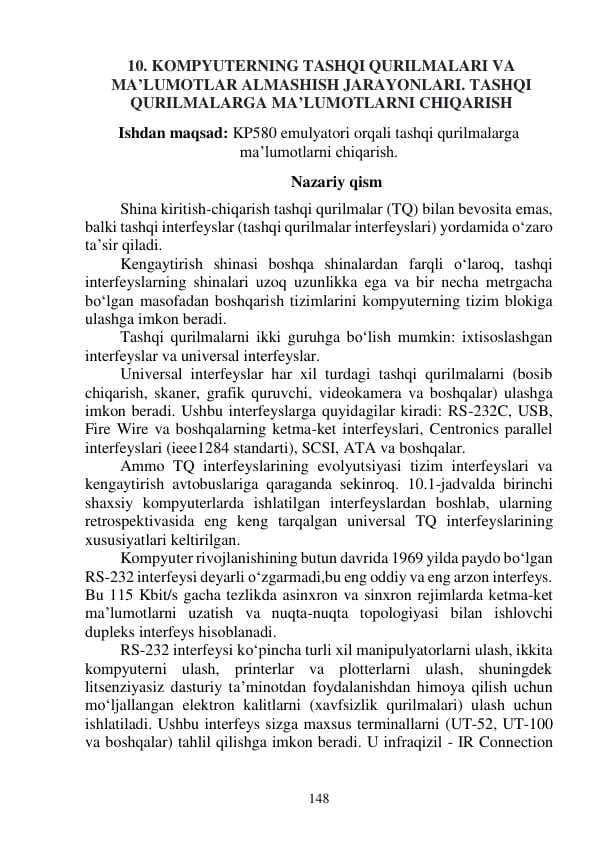 KOMPYUTERNING TASHQI QURILMALARI VA  MA’LUMOTLAR ALMASHISH JARAYONLARI. TASHQI  QURILMALARGA MA’LUMOTLARNI CHIQARISH