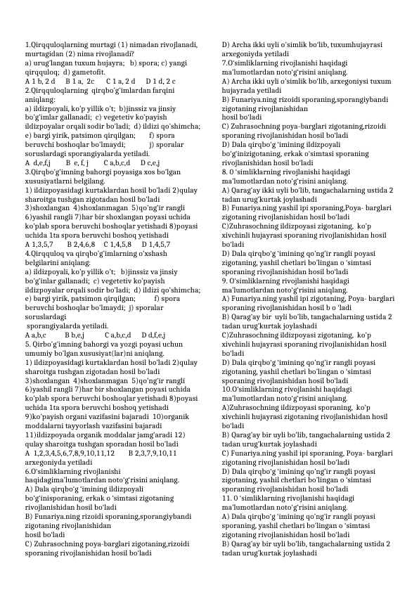 QIRQQULOQ QIRBO`G`IN OCHIQ URUG`LILARDAN test