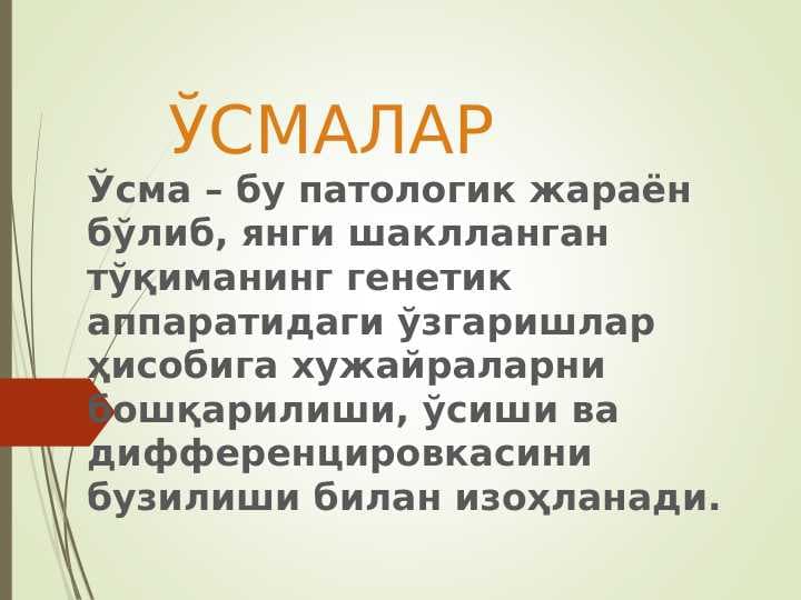 ЎСМАЛАР. O'smalar