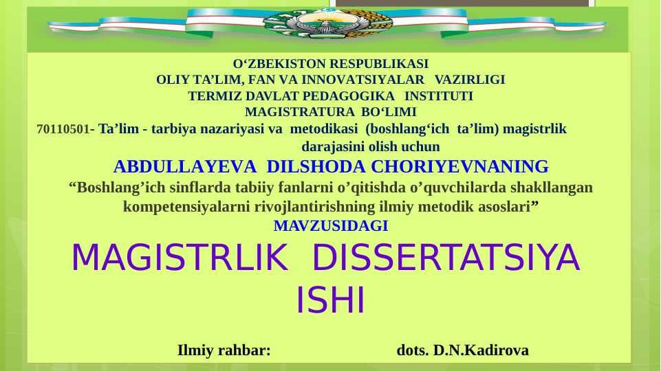 Dissertatsiya himoyasi taqdimoti