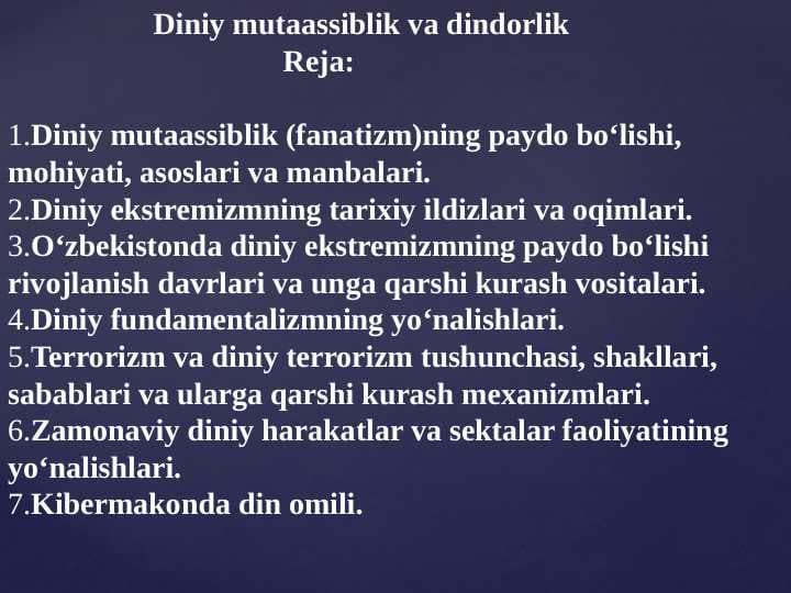 Diniy mutaassiblik va dindorlik pptx