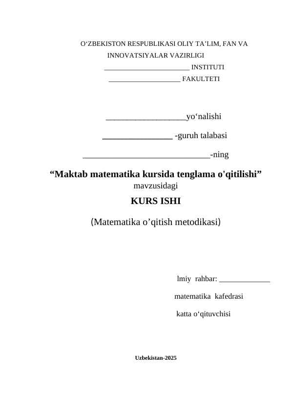 Maktab matematika kursida tenglama o'qitilishi