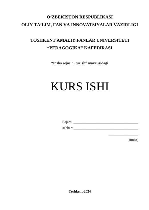Insho rejasini tuzish
