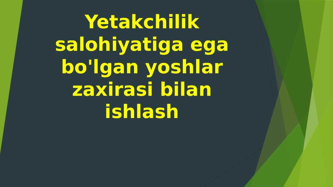 Yetakchilik salohiyatiga ega bo'lgan yoshlar zaxirasi bilan ishlash