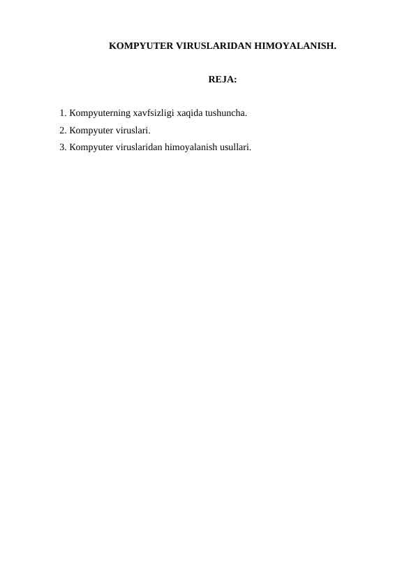 KOMPYUTER VIRUSLARIDAN HIMOYALANISH