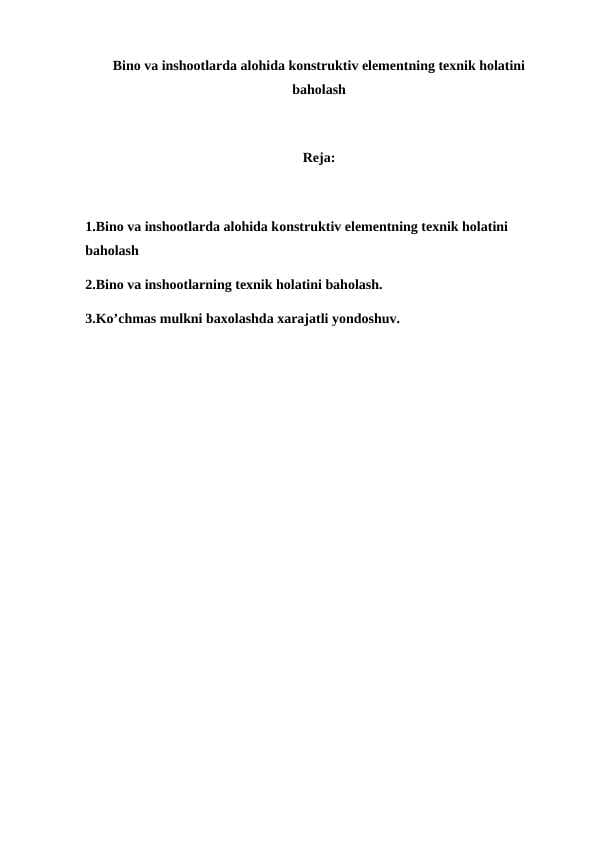 Bino va inshootlarda alohida konstruktiv elementning texnik holatini baholash