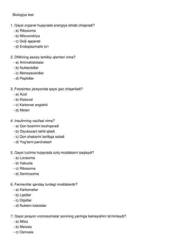 Biologiya test