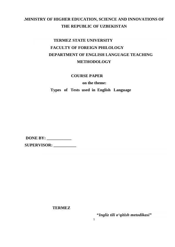 Types   of   Tests  used  in  English   Language