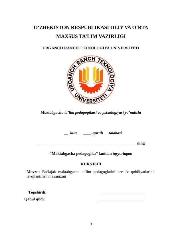 Bo‘lajak maktabgacha ta’lim pedagoglarini kreativ qobiliyatlarini rivojlantirish mexanizmi