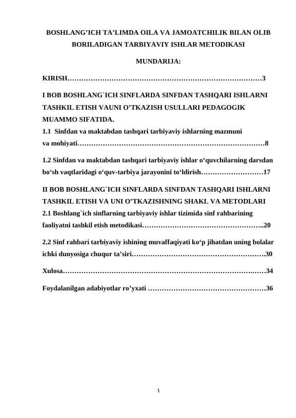 BOSHLANG’ICH TA’LIMDA OILA VA JAMOATCHILIK BILAN OLIB BORILADIGAN TARBIYAVIY ISHLAR METODIKASI