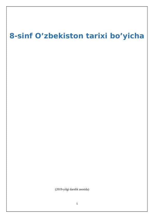 8-sinf òzbekiston tarixi mavzulashtirilgan test
