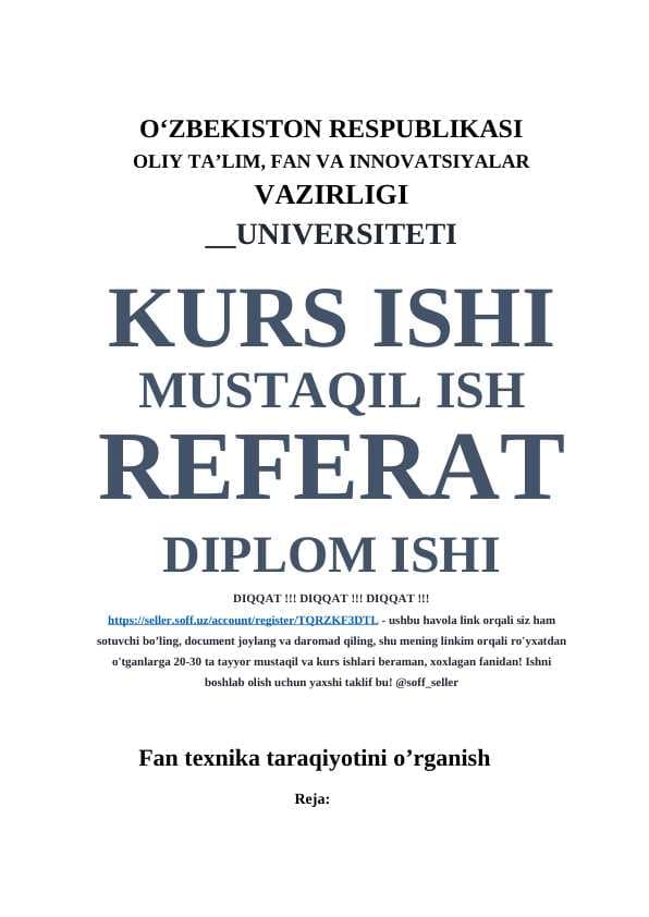 Fan texnika taraqiyotini o’rganish