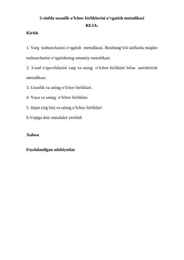 3-sinfda uzunlik o’lchov birliklarini o’rgatish metodikasi