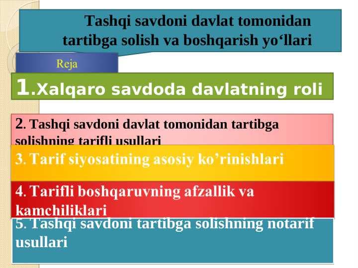 Tashqi savdoni davlat tomonidan tartibga solish va boshqarish yo‘llari pptx
